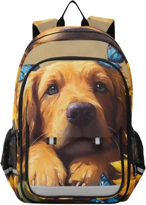 Backpack Bloodhound Dog Sunflower for Men Women Travel Laptop Daypack Shoulder Bag Book Bag Cool Funny Cute Backpack with Reflective Strip 12.9" ×17.7"