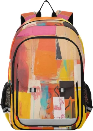 Backpack Brightly Colored Abstract Painting for Men Women Travel Laptop Daypack Shoulder Bag Book Bag Cool Funny Cute Backpack with Reflective Strip 12.9 ×17.7 In