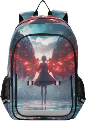 Backpack Fantasy Angel Red Wing Travel Laptop Daypack Shoulder Bag Book Bag Daypack with Reflective Strip 12.9 ×17.7 In