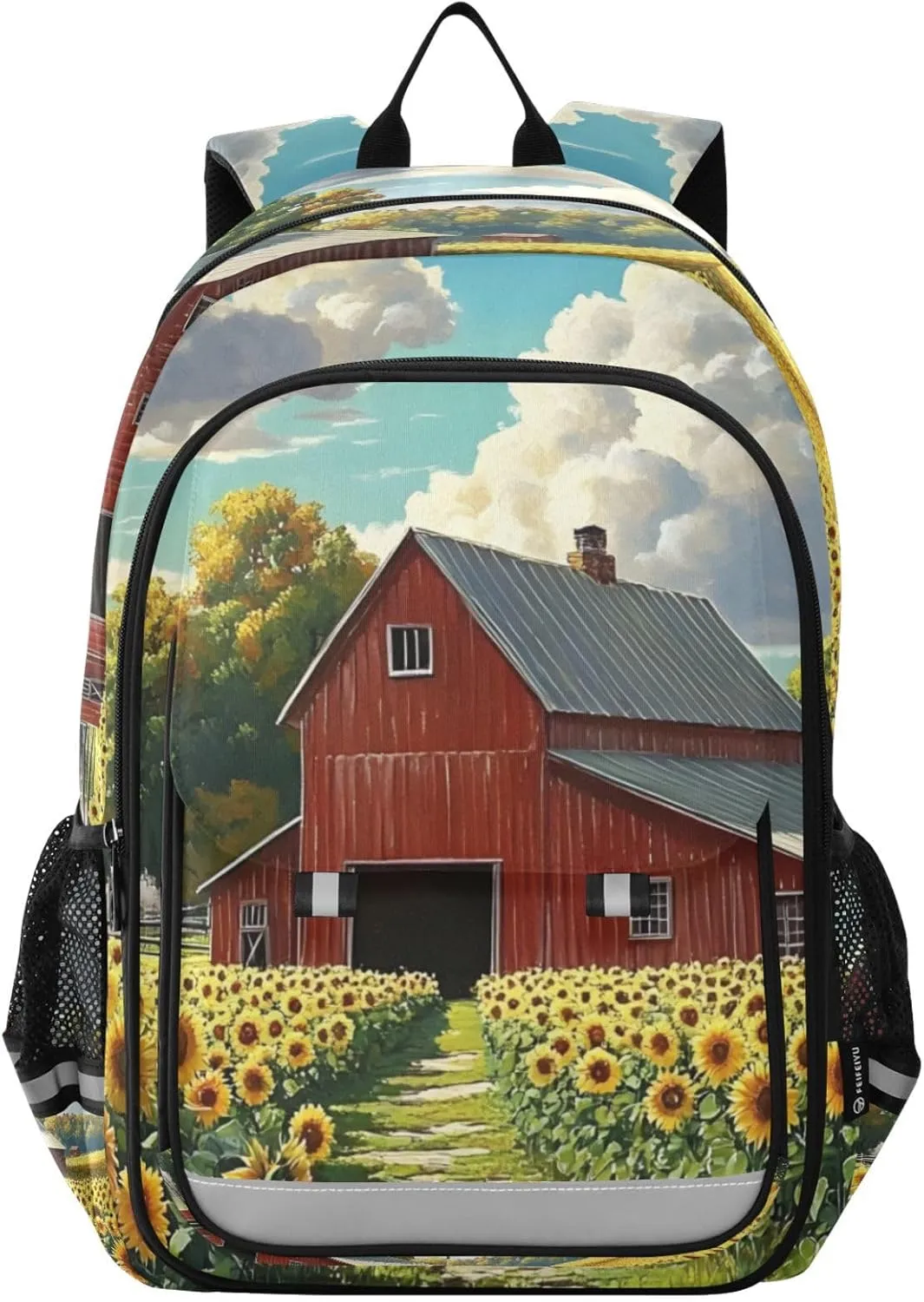 Backpack Farm Barn Sunflower for Women Men Travel Laptop Daypack Shoulder Bag Book Bag Daypack with Reflective Strip 12.9” × 17.7”