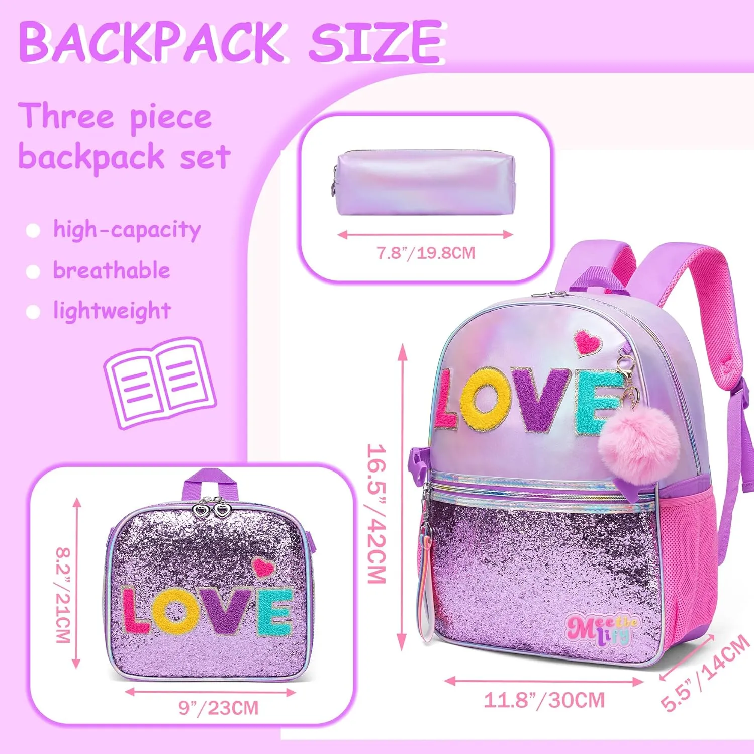 Backpack for Girls Elementary Bookbag for School Backpack Set Girls Preschool Book Bag with Lunch Box Pencil Case