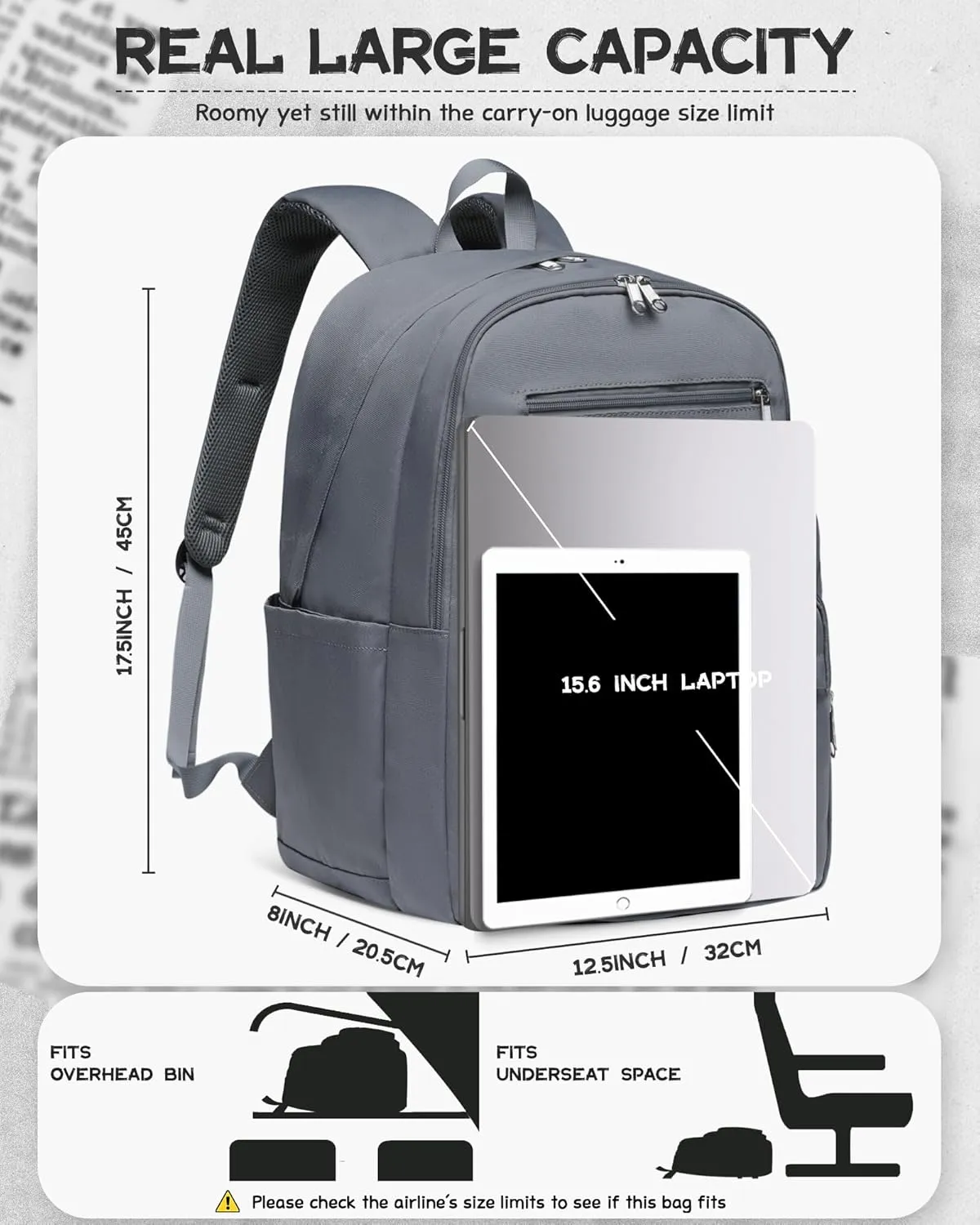Backpack for Middle High School Teen Boys Girls Large College Bookbag with Laptop Compartment Back to School Book Bags Mochilas Escolares para Niños Niñas Adolescentes (Gray, Solid)