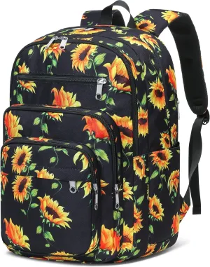 Backpack for Middle High School Teen Boys Girls Large College Bookbag with Laptop Compartment Back to School Book Bags Mochilas Escolares para Niños Niñas Adolescentes (Yellow/Black, Floral)