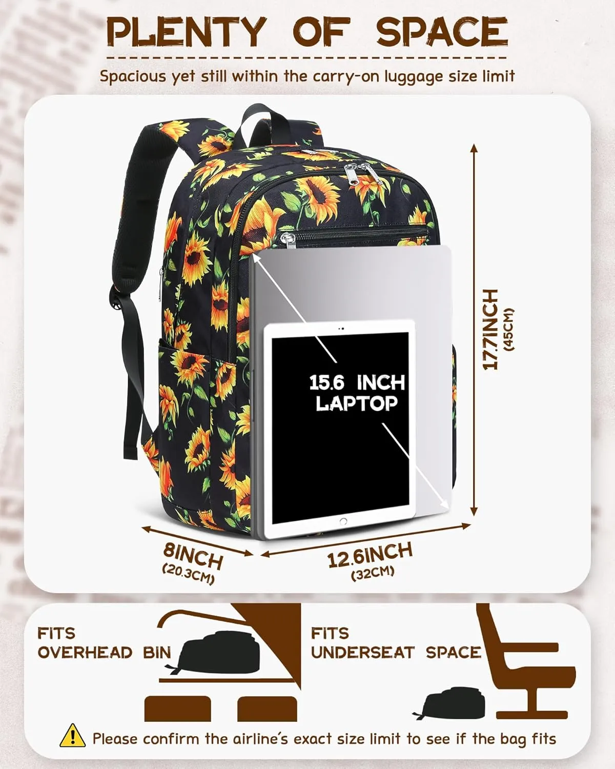 Backpack for Middle High School Teen Boys Girls Large College Bookbag with Laptop Compartment Back to School Book Bags Mochilas Escolares para Niños Niñas Adolescentes (Yellow/Black, Floral)