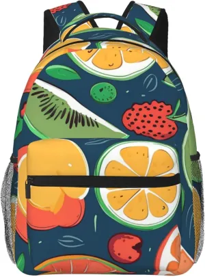 Backpack for Women Men's Casual Daypack Green Frogs Figurine Hiking Rucksack Outdoor Travel Bag, Fruits Pattern, One Size