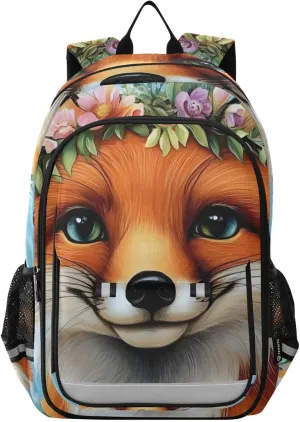 Backpack Fox Butterfly Garland for Men Women Travel Laptop Daypack Shoulder Bag Book Bag Cool Funny Cute Backpack with Reflective Strip 12.9" ×17.7"
