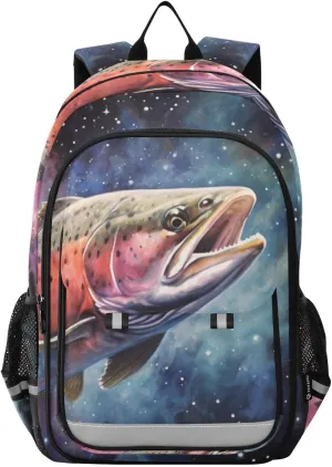 Backpack Galaxy Trout Closeup for Women Men Travel Laptop Daypack Shoulder Bag Book Bag Daypack with Reflective Strip 12.9” × 17.7”