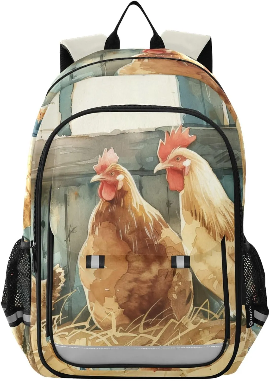 Backpack Group Chicken Barn for Women Men Travel Laptop Daypack Shoulder Bag Book Bag Daypack with Reflective Strip 12.9” × 17.7”