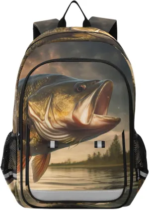 Backpack Jump Trout Lake for Women Men Travel Laptop Daypack Shoulder Bag Book Bag Daypack with Reflective Strip 12.9” × 17.7”