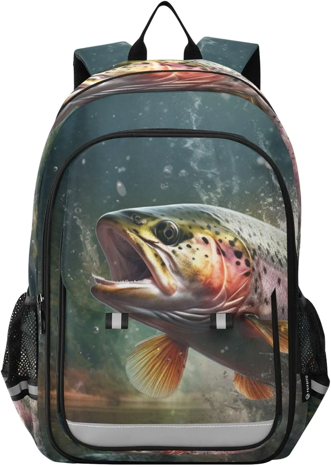Backpack Jumping Trout Water for Women Men Travel Laptop Daypack Shoulder Bag Book Bag Daypack with Reflective Strip 12.9” × 17.7”