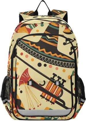Backpack Music Cultural Colors Travel Laptop Daypack Shoulder Bag Book Bag Daypack with Reflective Strip 12.9 ×17.7 In