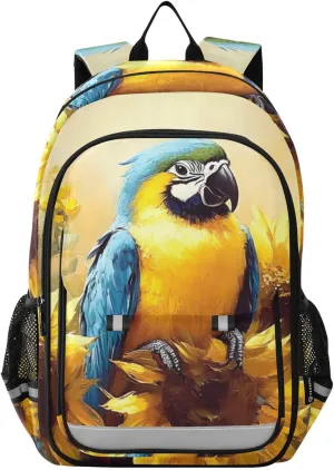 Backpack Parrot Butterfly Sunflower for Women Men Travel Laptop Daypack Shoulder Bag Book Bag Daypack with Reflective Strip 12.9” × 17.7”