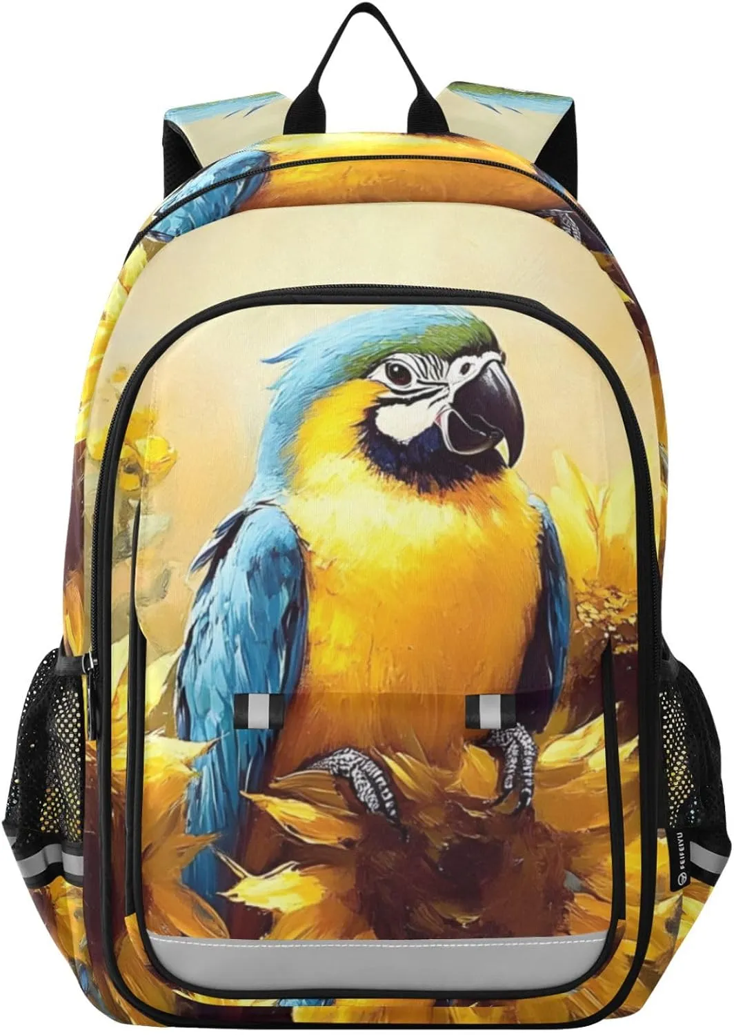 Backpack Parrot Butterfly Sunflower for Women Men Travel Laptop Daypack Shoulder Bag Book Bag Daypack with Reflective Strip 12.9” × 17.7”