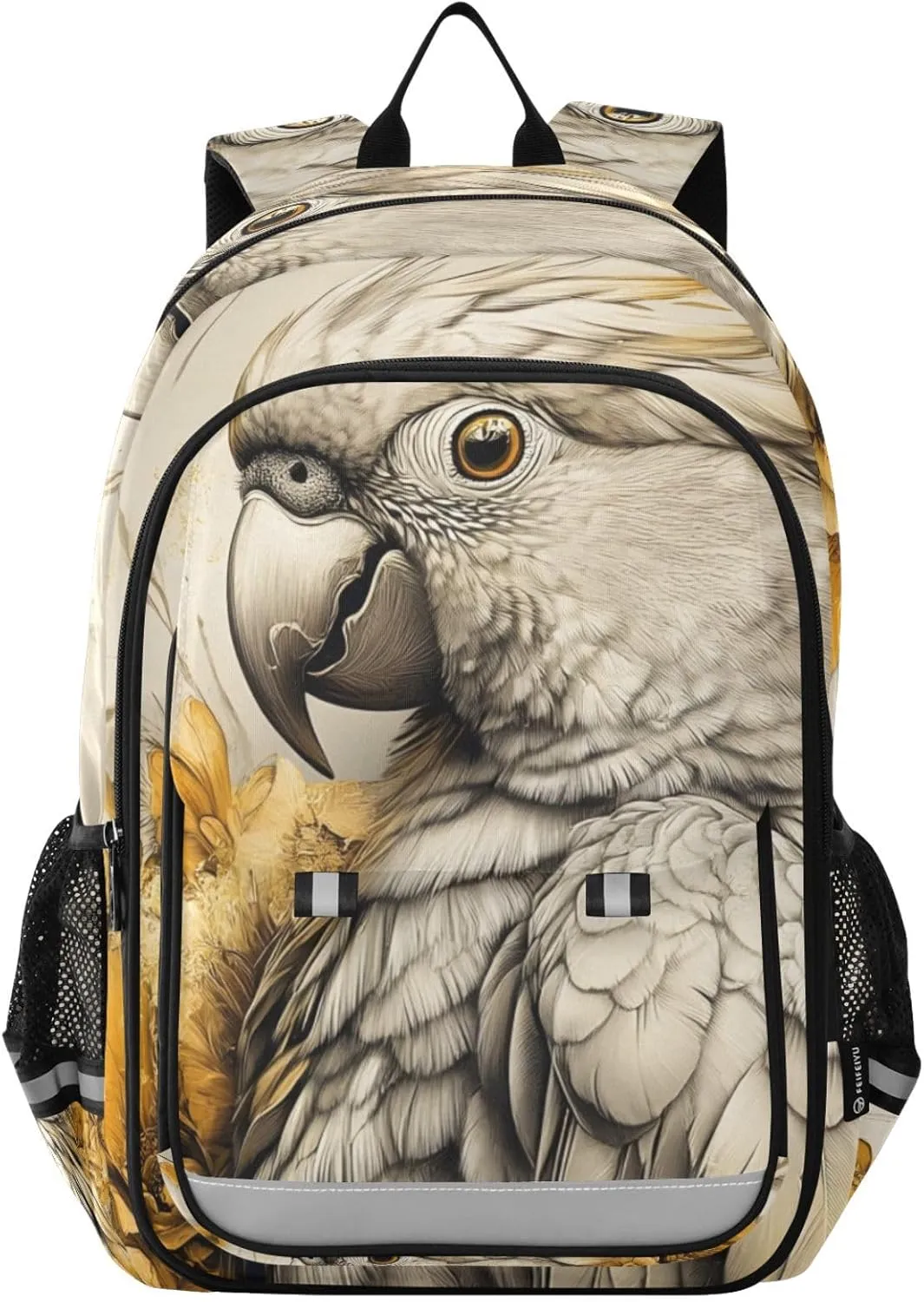 Backpack Parrot Floral Cute for Women Men Travel Laptop Daypack Shoulder Bag Book Bag Daypack with Reflective Strip 12.9” × 17.7”