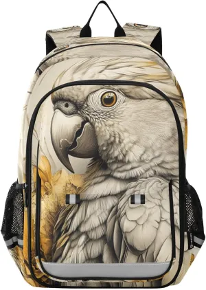 Backpack Parrot Floral Cute for Women Men Travel Laptop Daypack Shoulder Bag Book Bag Daypack with Reflective Strip 12.9” × 17.7”