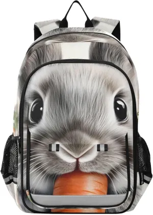 Backpack Rabbit Carrot Cute for Women Men Travel Laptop Daypack Shoulder Bag Book Bag Daypack with Reflective Strip 12.9” × 17.7”