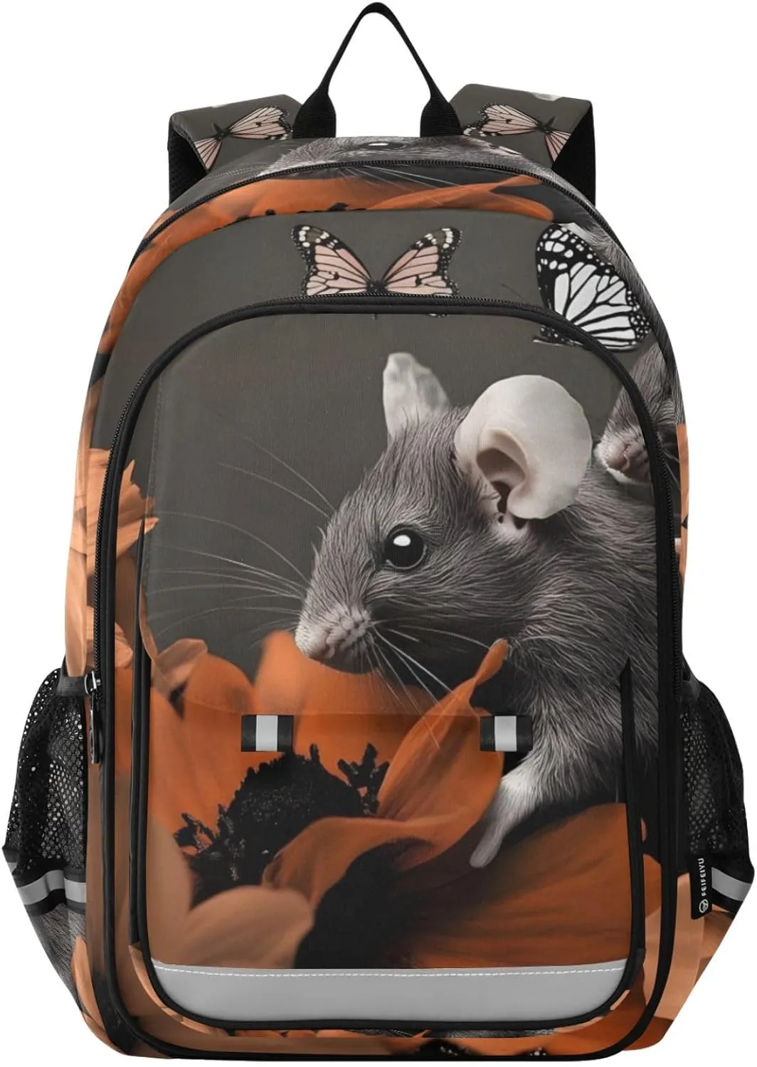 Backpack Rat Flowers Butterfly for Men Women Travel Laptop Daypack Shoulder Bag Book Bag Cool Funny Cute Backpack with Reflective Strip 12.9" ×17.7"