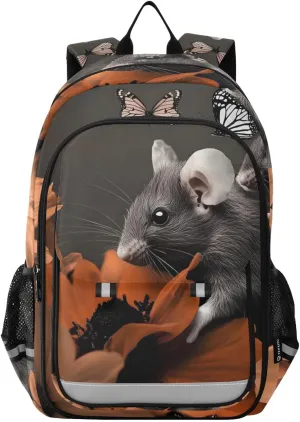 Backpack Rat Flowers Butterfly for Men Women Travel Laptop Daypack Shoulder Bag Book Bag Cool Funny Cute Backpack with Reflective Strip 12.9" ×17.7"