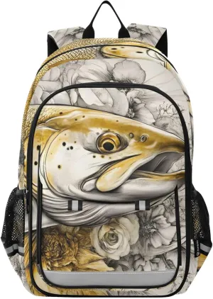 Backpack Trout Flower Flower for Women Men Travel Laptop Daypack Shoulder Bag Book Bag Daypack with Reflective Strip 12.9” × 17.7”