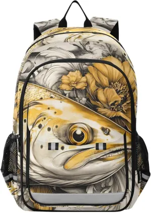 Backpack Trout Flower for Men Women Travel Laptop Daypack Shoulder Bag Book Bag Cool Funny Cute Backpack with Reflective Strip 12.9" ×17.7"