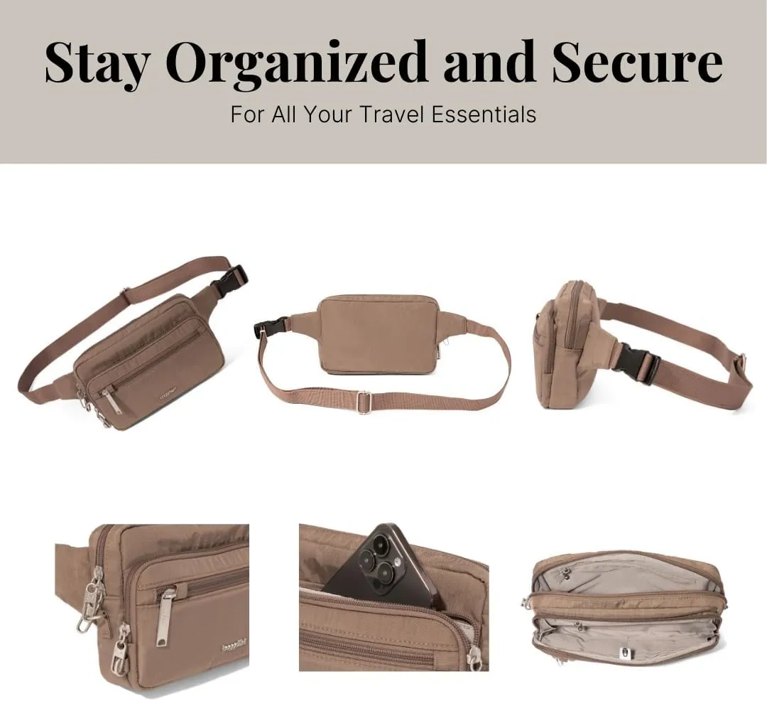 Baggallini Securtex Anti-Theft Belt Fanny Pack for Women RFID Wallet Locking Zipper-Travel Bag Crossbody Purse