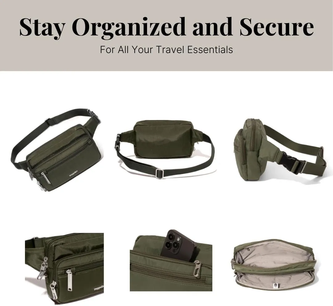 Baggallini Securtex Anti-Theft Belt Fanny Pack for Women RFID Wallet Locking Zipper-Travel Bag Crossbody Purse