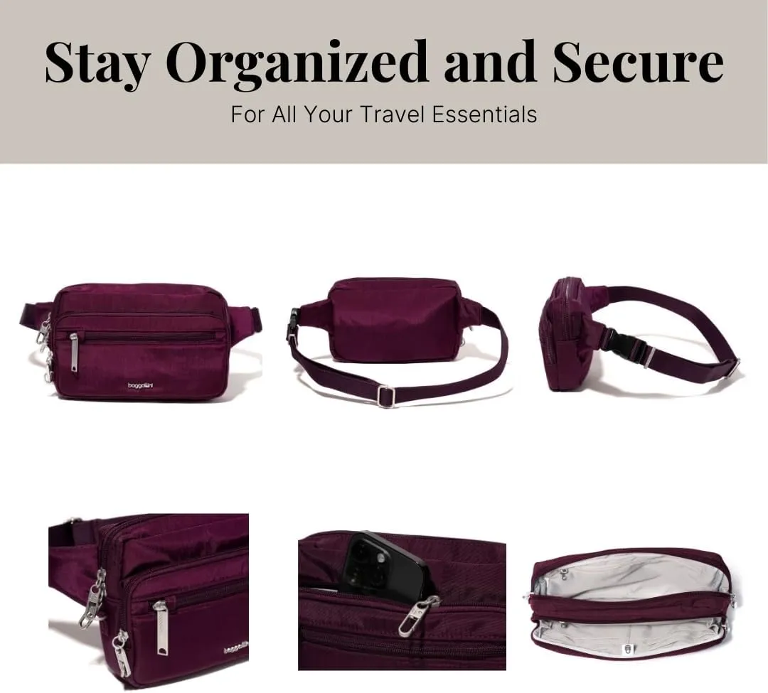 Baggallini Securtex Anti-Theft Belt Fanny Pack for Women RFID Wallet Locking Zipper-Travel Bag Crossbody Purse