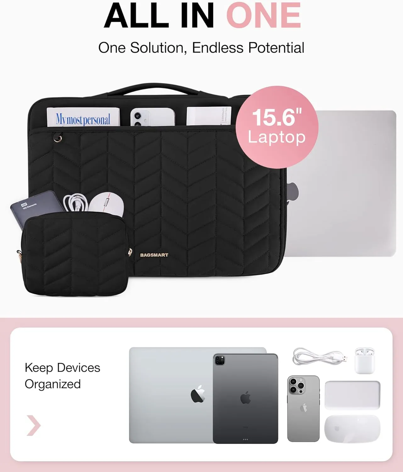 BAGSMART 15-16 inch Laptop Case with Handle, Puffy Padded Sleeve Fitted for MacBook Air 15.6 inch, MacBook pro 16 inch, Dell, HP Computers