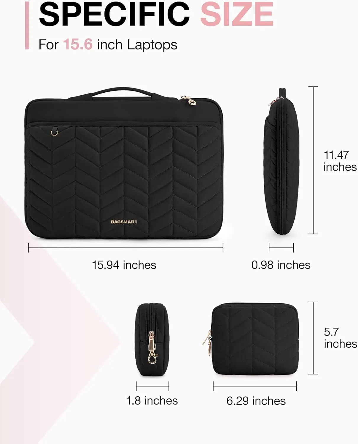 BAGSMART 15-16 inch Laptop Case with Handle, Puffy Padded Sleeve Fitted for MacBook Air 15.6 inch, MacBook pro 16 inch, Dell, HP Computers