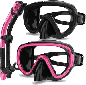 Bairuifu 2 Packs Dry Snorkel Mask Set Snorkeling Gear for Adults Scuba Diving Mask Swimming Glasses Swim Dive Mask Nose Cover Free Diving