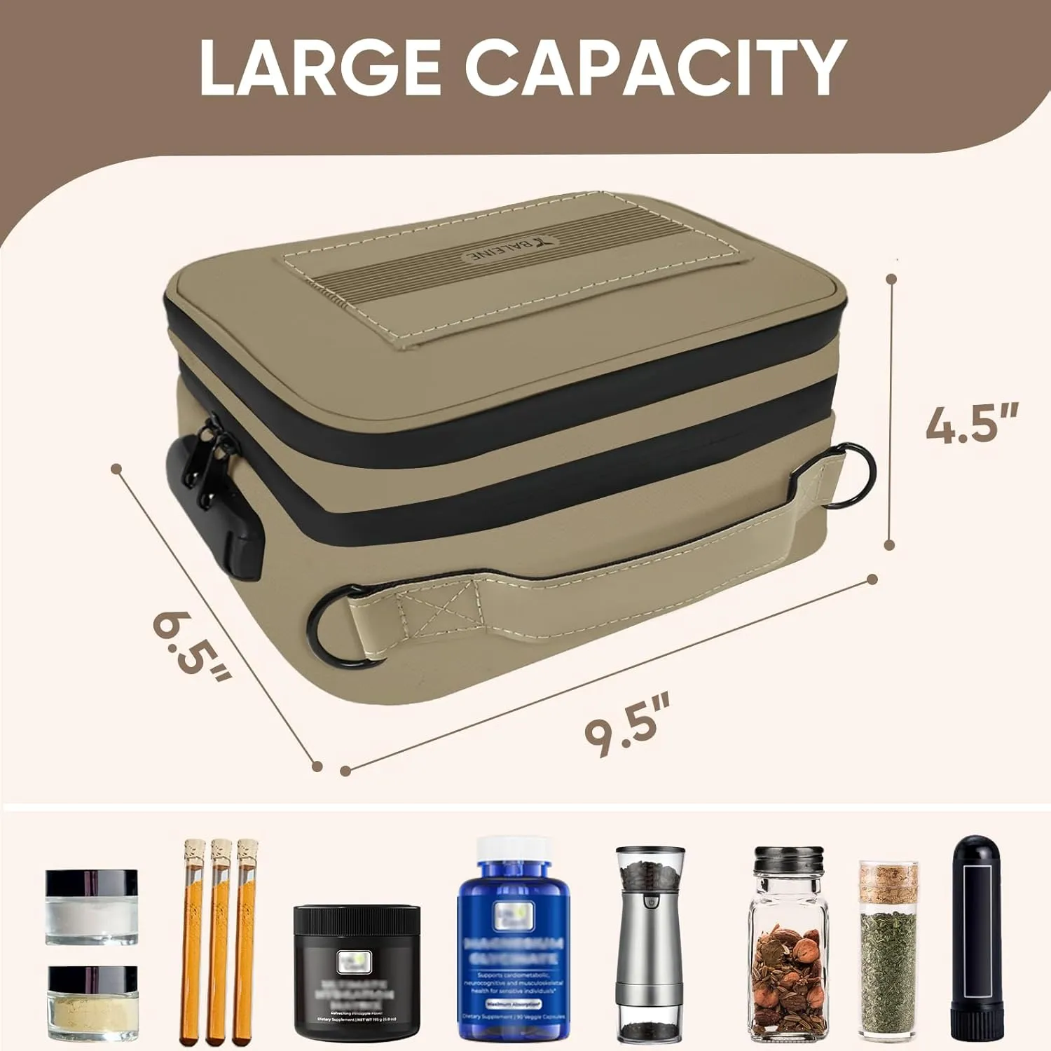 BALEINE Large Smell Proof Bag with Combination Lock, Stash Bag Odor Proof Pouch Organizer (Beige)