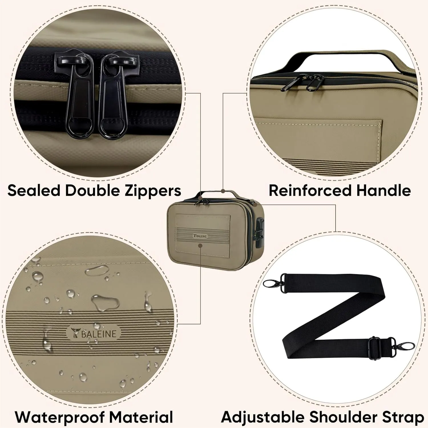 BALEINE Large Smell Proof Bag with Combination Lock, Stash Bag Odor Proof Pouch Organizer (Beige)