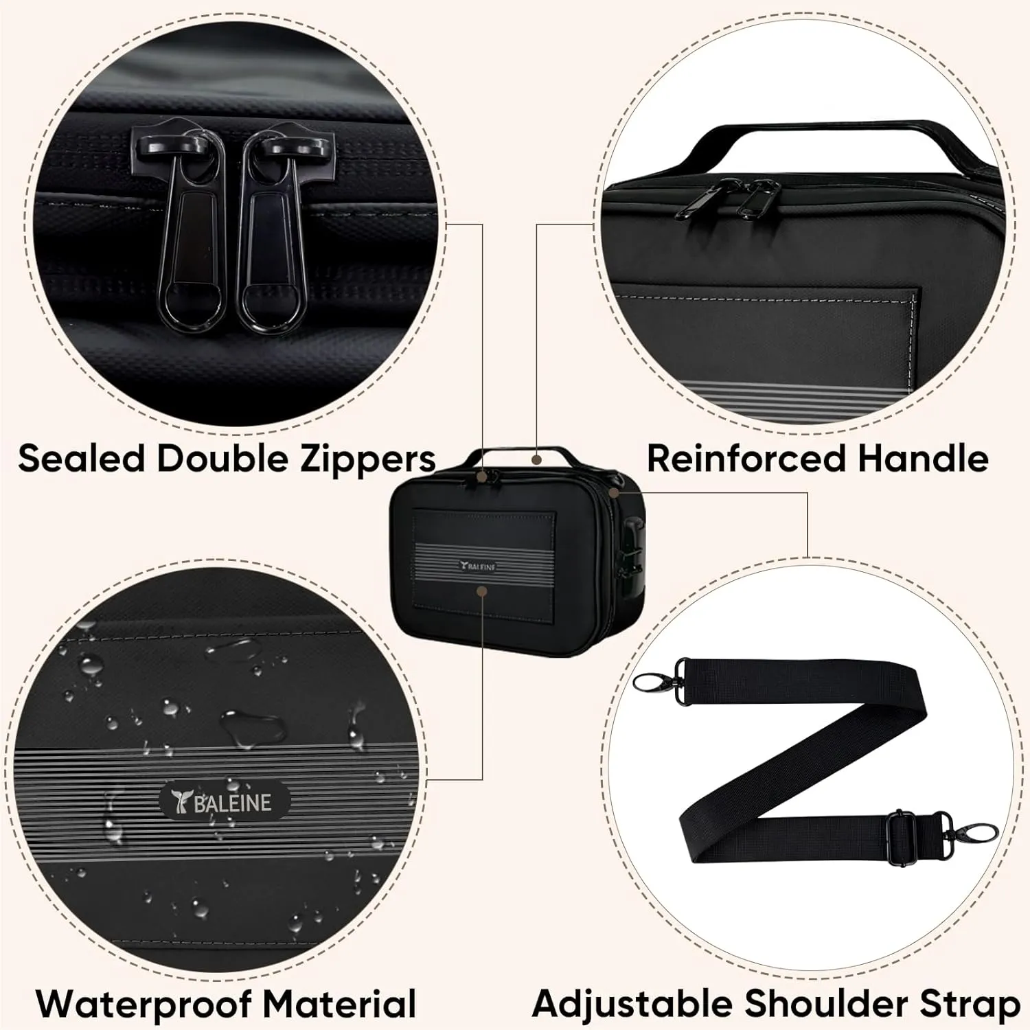 BALEINE Large Smell Proof Bag with Combination Lock, Stash Bag Odor Proof Pouch Organizer (Black)