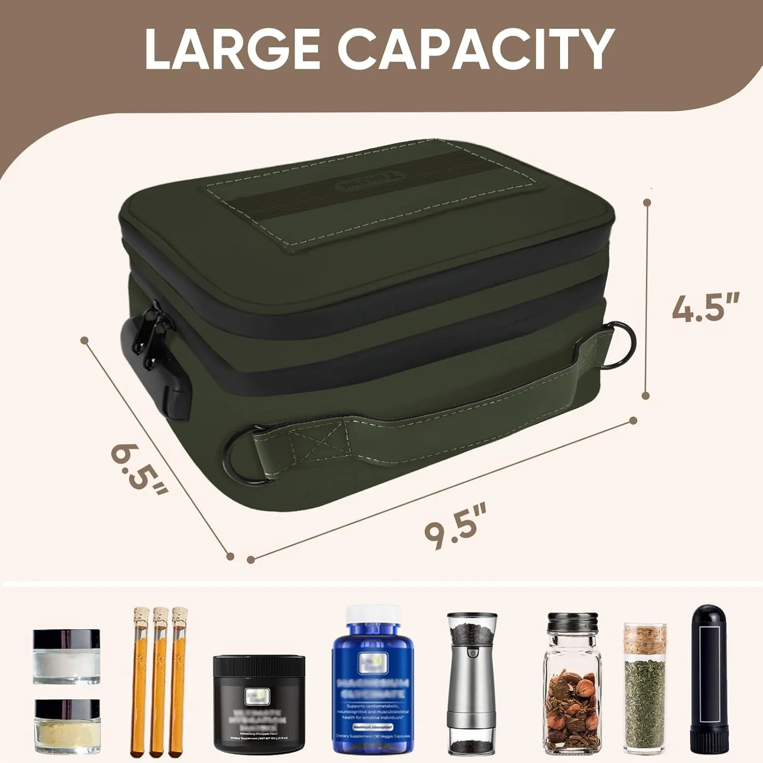 BALEINE Large Smell Proof Bag with Combination Lock, Stash Bag Odor Proof Pouch Organizer (Green)