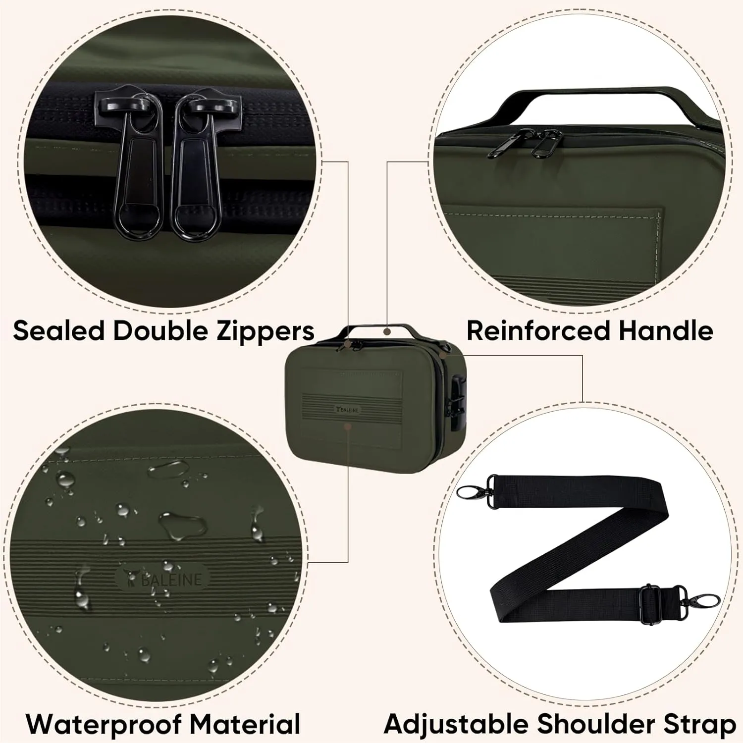 BALEINE Large Smell Proof Bag with Combination Lock, Stash Bag Odor Proof Pouch Organizer (Green)
