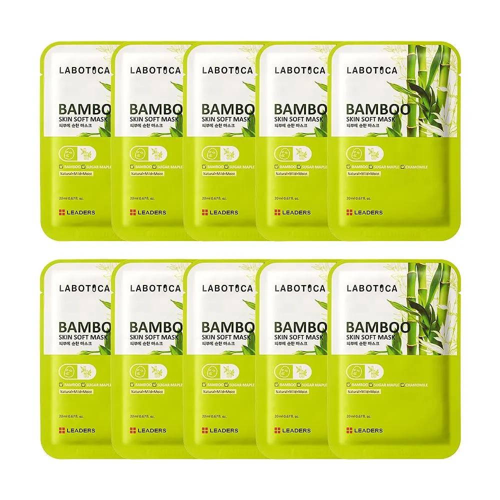 Bamboo Skin Soft Mask - Hydrating Face Mask for Even Skin Tone, Sensitive Skin, and Anti-Aging Korean Skincare (10 Sheets)