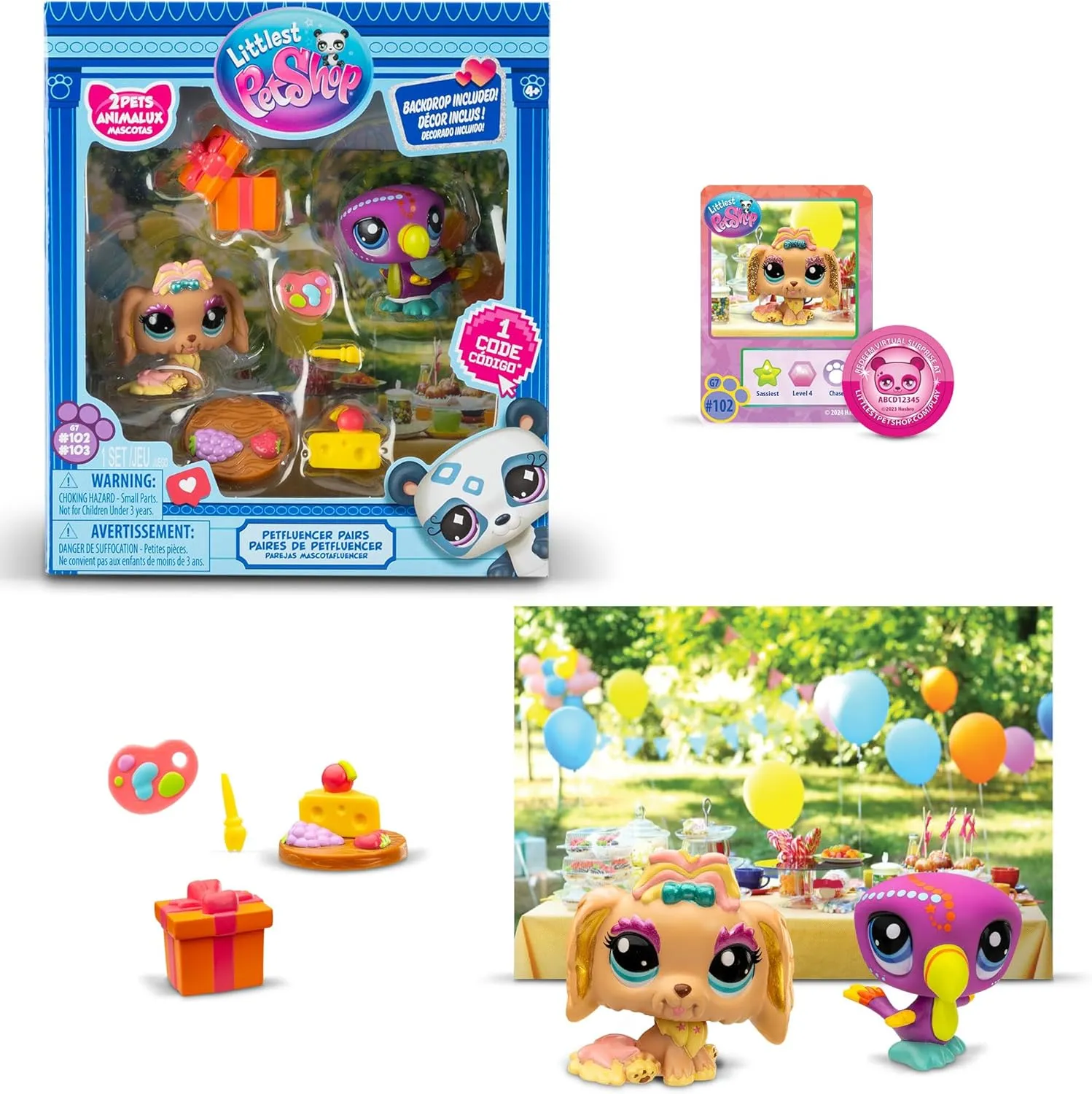 BANDAI Littlest Pet Shop Series 2 Petfluencer Garden Party | Petfluencer Set Has 2 LPS Mini Pet Toys 4 Accessories 1 Backdrop 1 Collector Card and 1 Virtual Code | Collectable Toys for Girls and Boys
