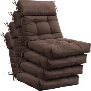 Barydat 4 Pack High Back Chair Cushion Indoor Outdoor Tufted Seat and Back Chair Rocking Pads Lounge Porch Seat Cushion with Ties for Patio Furniture, 43.4 x 21 x 3.3 Inch(Coffee)