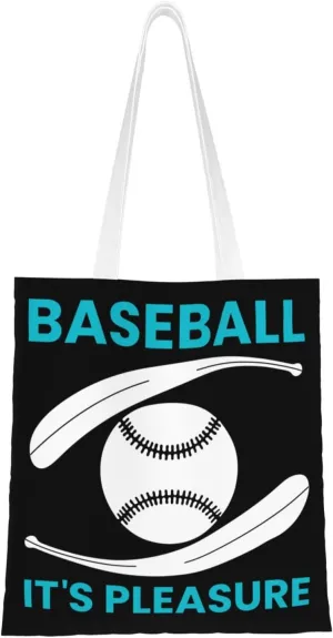 Baseball Its Pleasure Tote Bag for Women Canvas Shopping Bags Reusable Large Capacity Casual Shoulder Handbags Grocery Bags DIY Gift Bags