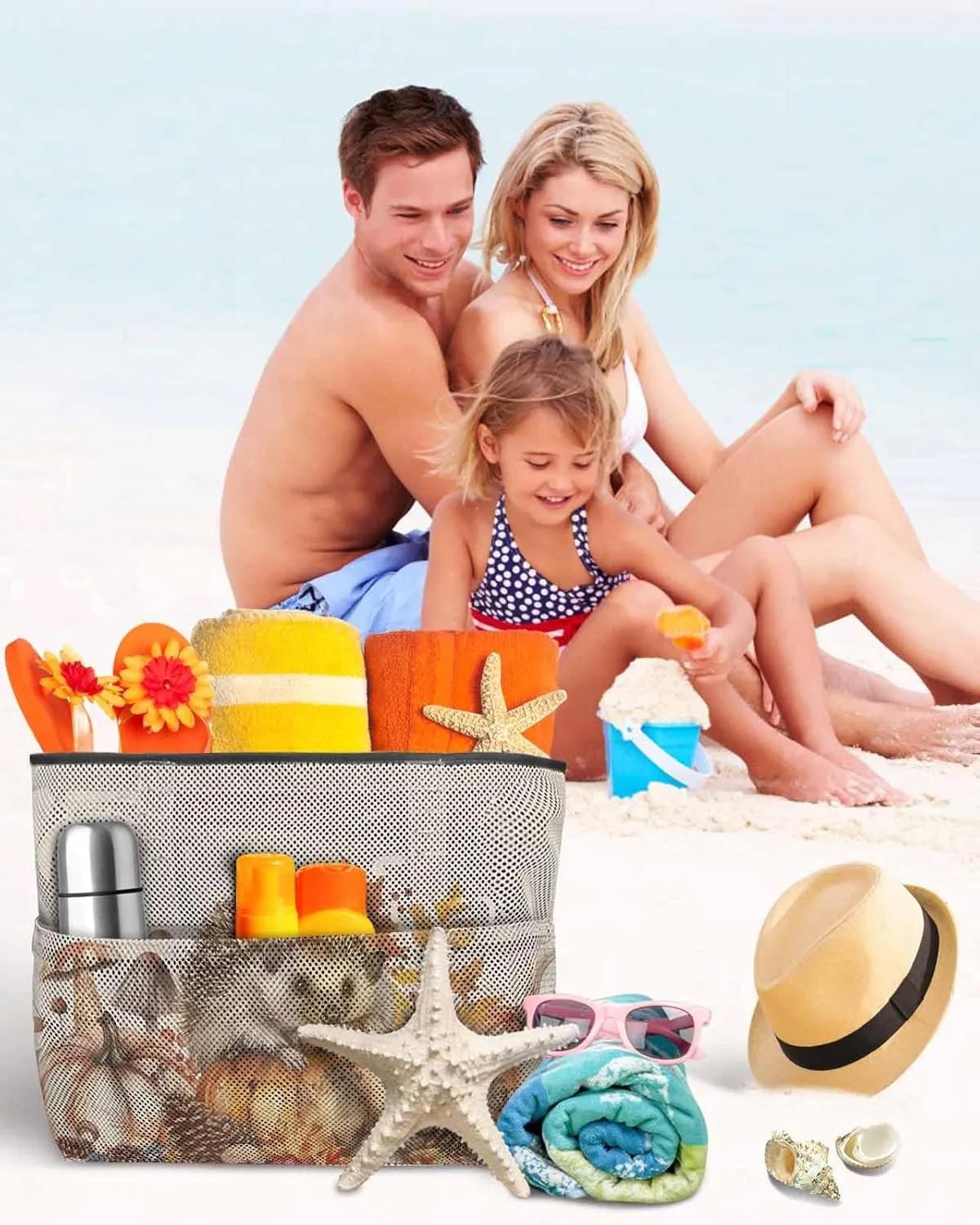 Beach Bag for Women Mesh Tote Bags Fall Thanksgiving Country Pastoral Hedgehog Pool Bag with Pockets Travel Tote Bags