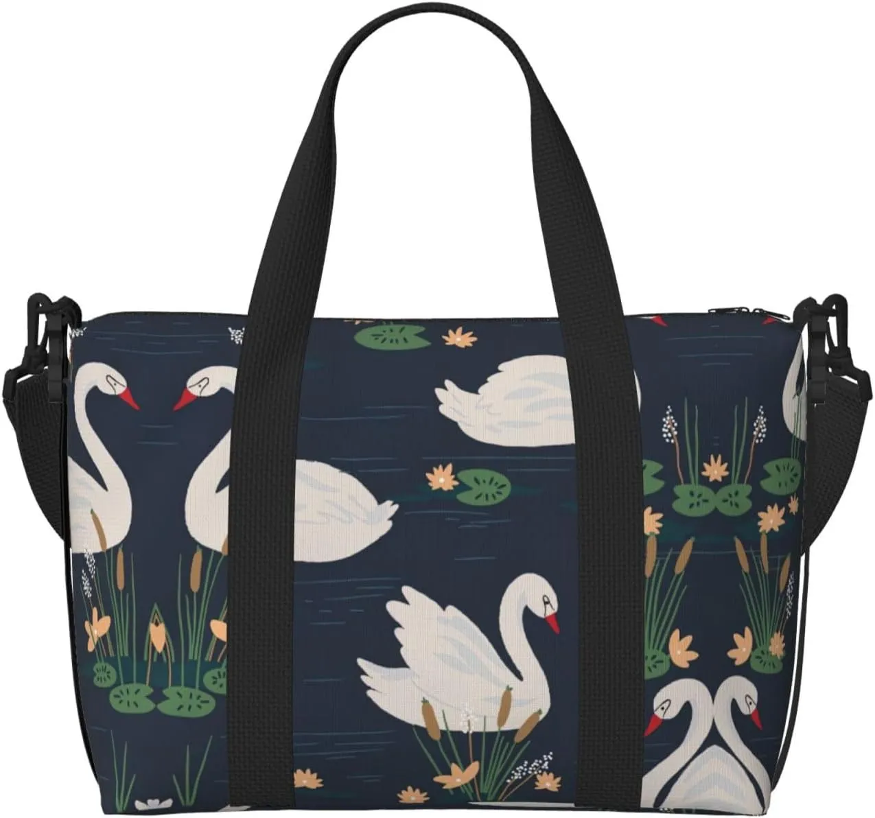 Beautiful White Swans On The Lake Printinggym Bags For Men Women, Foldable Travel Duffle Bag,Lightweight Weekender Duffel Bag, Black, RXZER23