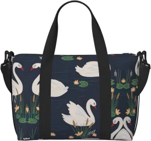 Beautiful White Swans On The Lake Printinggym Bags For Men Women, Foldable Travel Duffle Bag,Lightweight Weekender Duffel Bag, Black, RXZER23