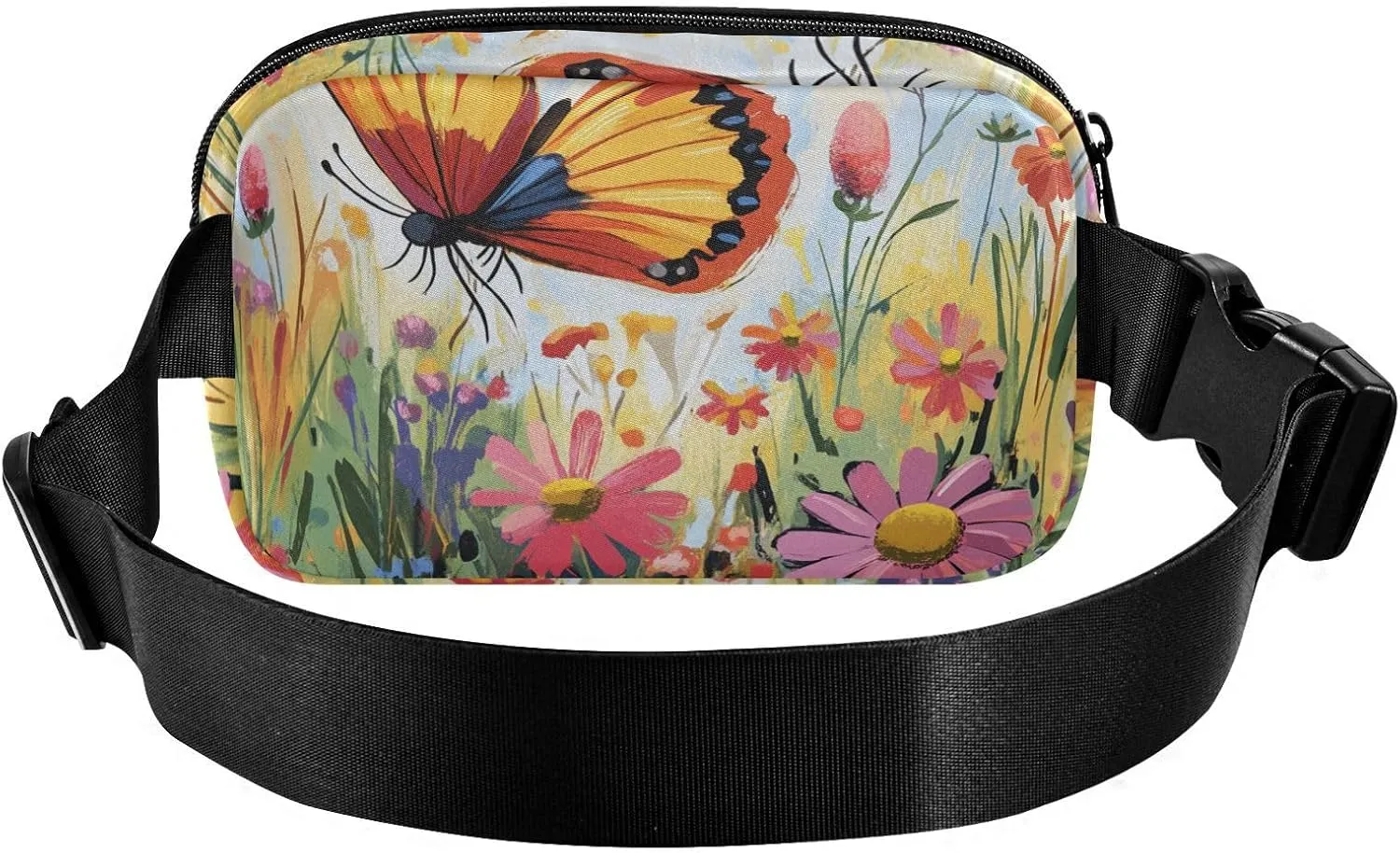 Beauty Butterfly Colorful Flowers Fashion Waist Bag Fanny Pack for Women Men Teenagers Water Resistant Sling Chest Bag with Adjustable Strap for Cycling Hiking Gym