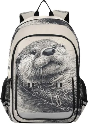 Beaver Swim Black White Backpack for Women Men Travel Laptop Daypack Shoulder Bag Book Bag Daypack with Reflective Strip 12.9” × 17.7”