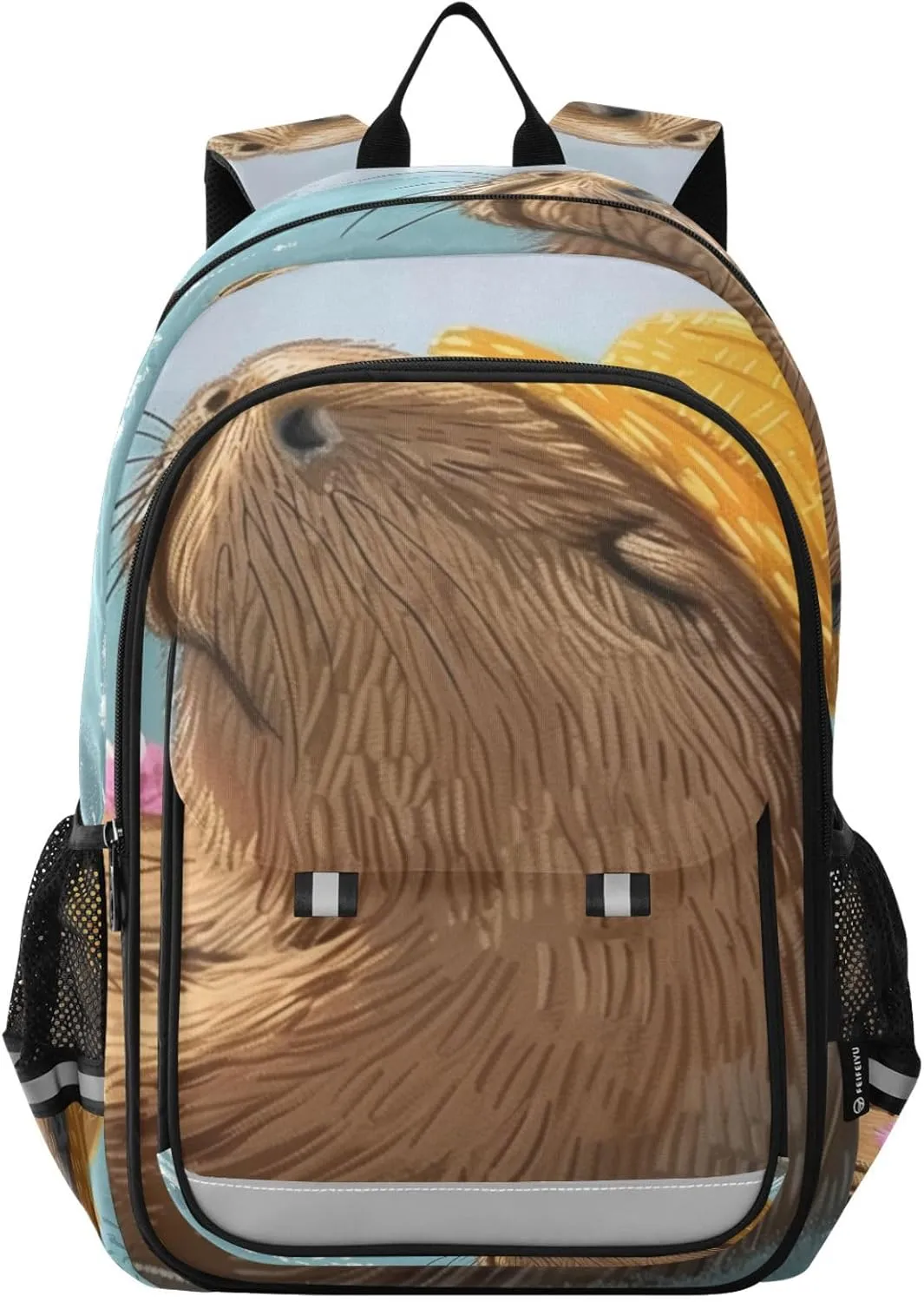 Beaver Swim Hat Backpack for Women Men Travel Laptop Daypack Shoulder Bag Book Bag Daypack with Reflective Strip 12.9” × 17.7”