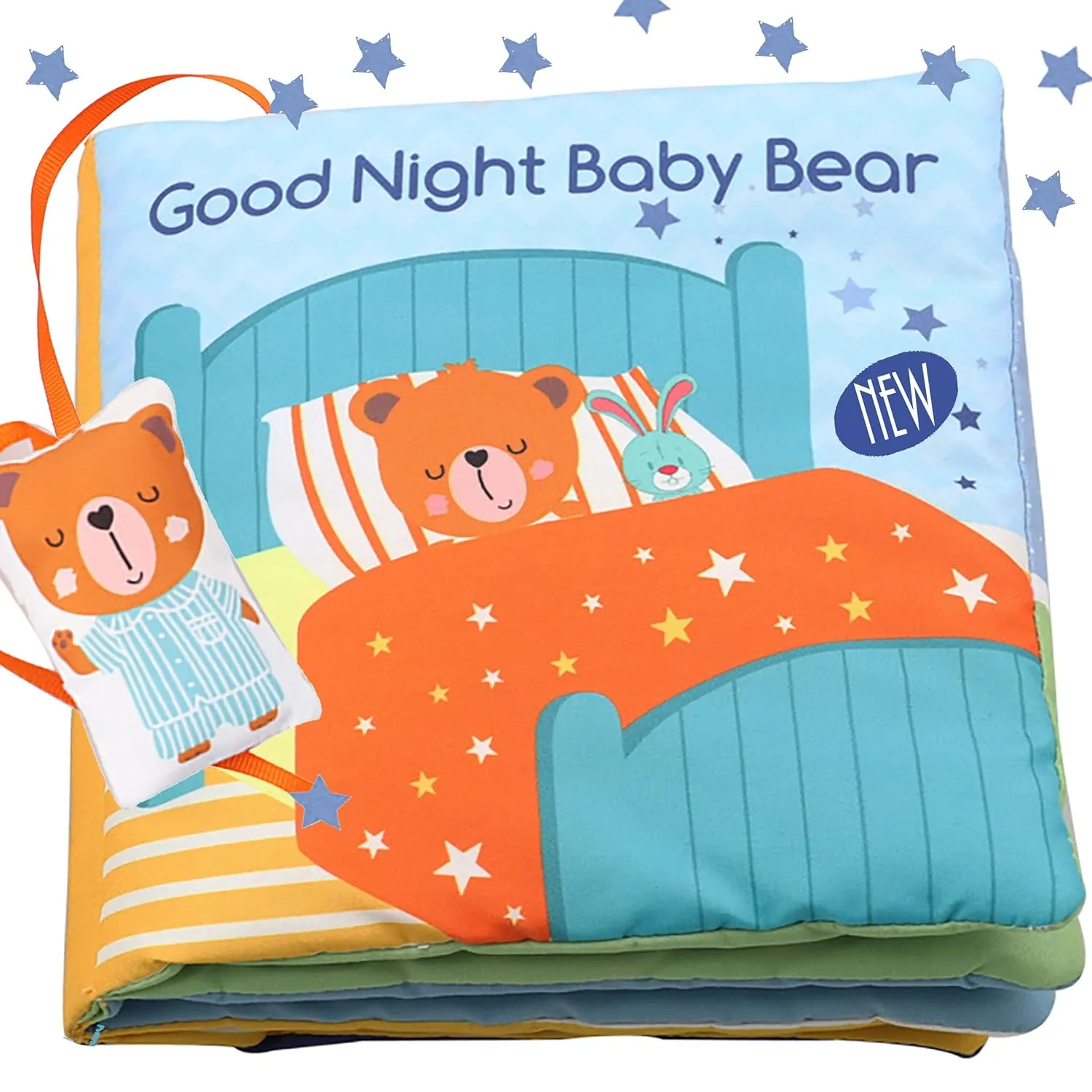 bebe mondo Teddy Bear Soft Baby Book Activity Quiet Cloth Books Developmental Toys Interactive Baby Books for Babies Toddlers Infants, Easter Gifts for Boys Girls,Washable Mirror Toy, Goodnight W Box