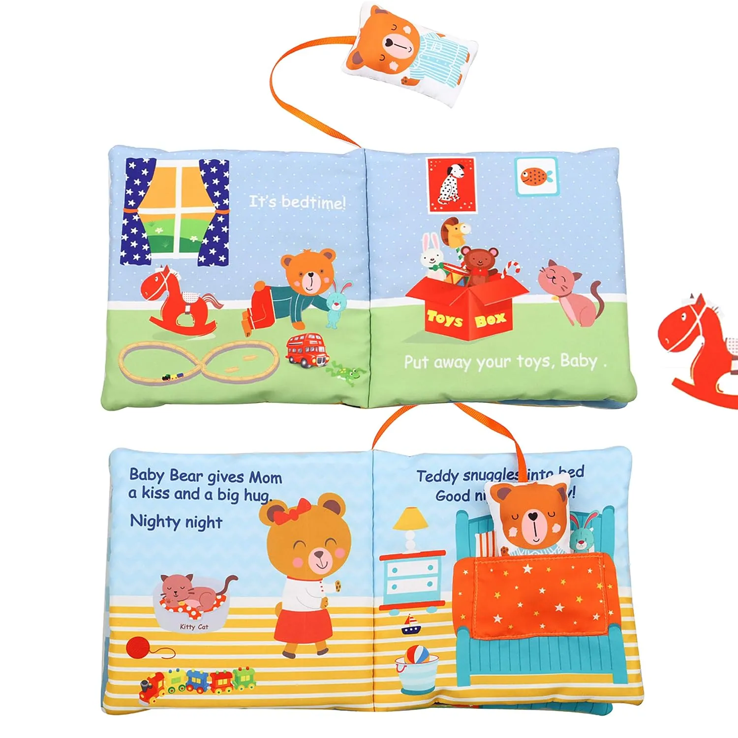 bebe mondo Teddy Bear Soft Baby Book Activity Quiet Cloth Books Developmental Toys Interactive Baby Books for Babies Toddlers Infants, Easter Gifts for Boys Girls,Washable Mirror Toy, Goodnight W Box