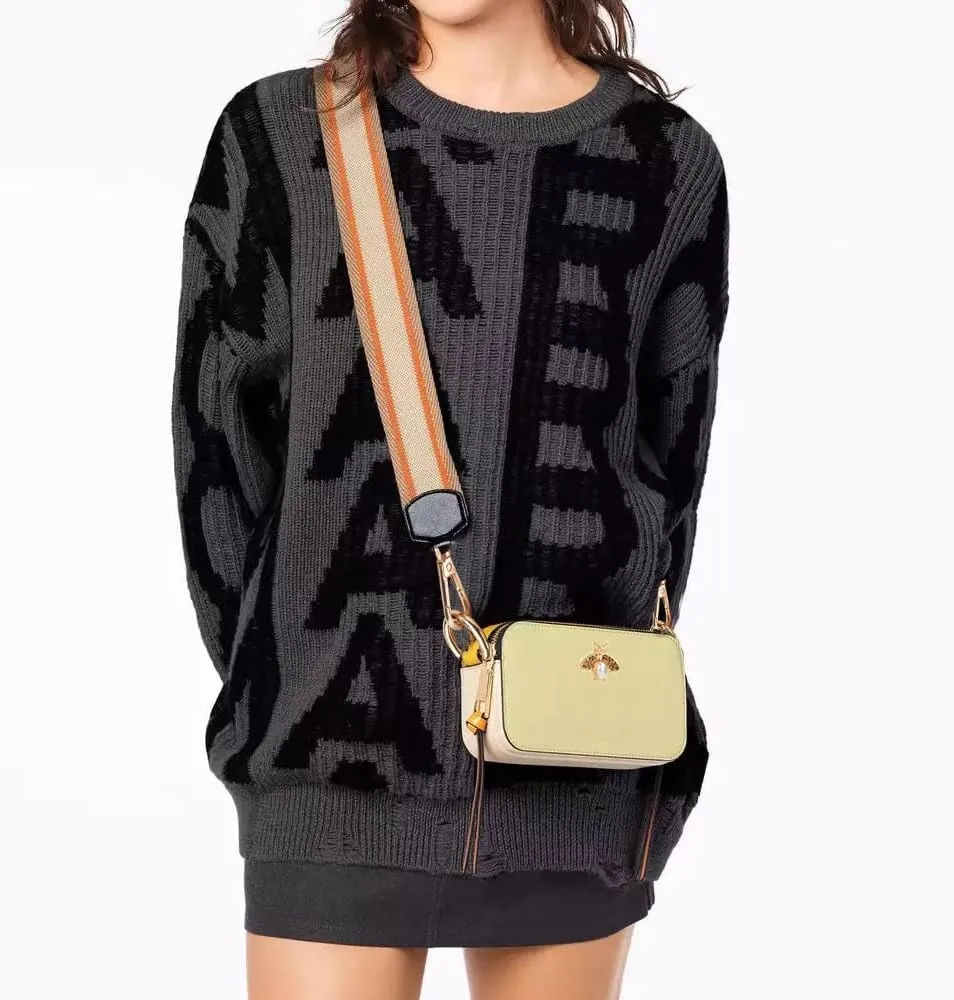 Bee Purse Camera Crossbody Bags for Women Trendy Small Snapshot Bag Wide Strap Leather Shoulder Clutch Handbags