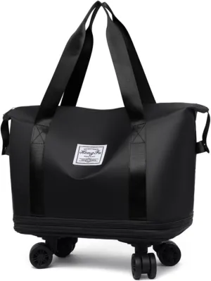 Beente Travel Bag with Wheels, Expandable Large Capacity Travel Bag with Removable Wheel, Foldable Luggage Bags (Black)