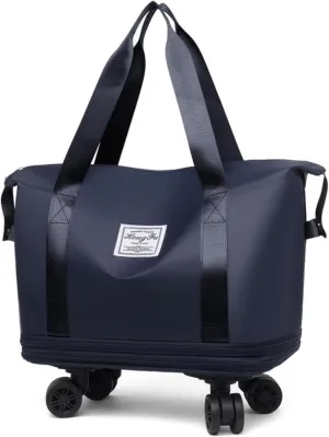 Beente Travel Bag with Wheels, Expandable Large Capacity Travel Bag with Removable Wheel, Foldable Luggage Bags (Blue)